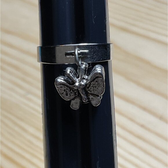 Butterfly Charm Silver-Tone Adjustable Ring - Picture 1 of 4